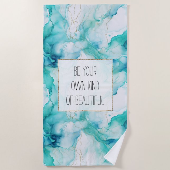 Aqua Mint Gold White Marble Beach Towel (Front)