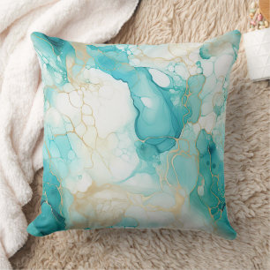 Aqua Mint Gold White Marble Cushion