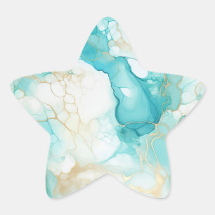 Aqua Mint Gold White Marble Star Sticker