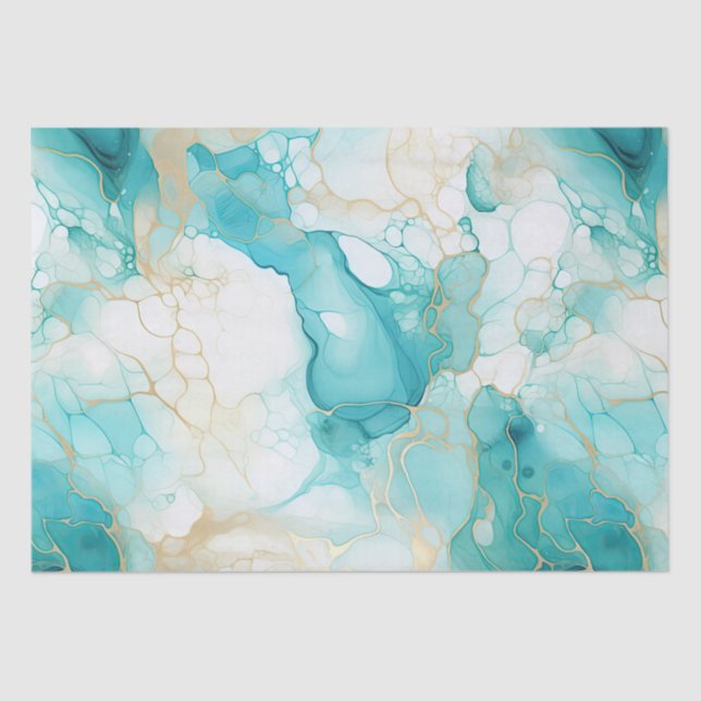 Aqua Mint Gold White Marble Tissue Paper (Front)