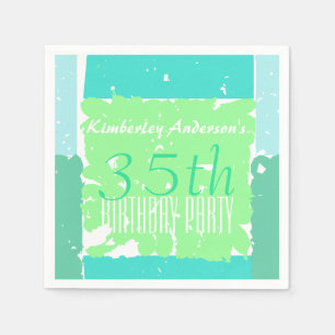 Aqua Mint Green Batik 35th birthday paper napkin