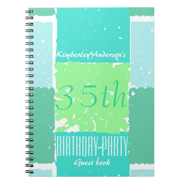 Aqua Mint Green Colours 35th birthday Guest Book (Front)
