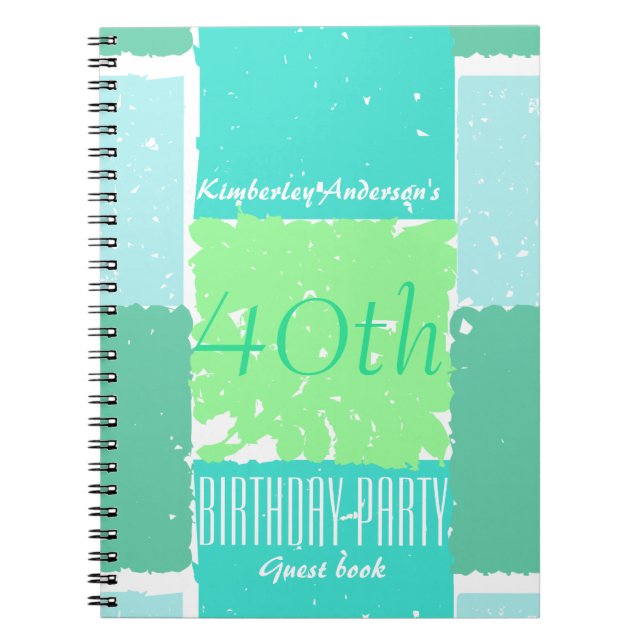 Aqua Mint Green Colours 40th birthday Guest Book (Front)