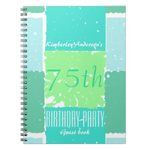 Aqua Mint Green Colours 75th birthday Guest Book