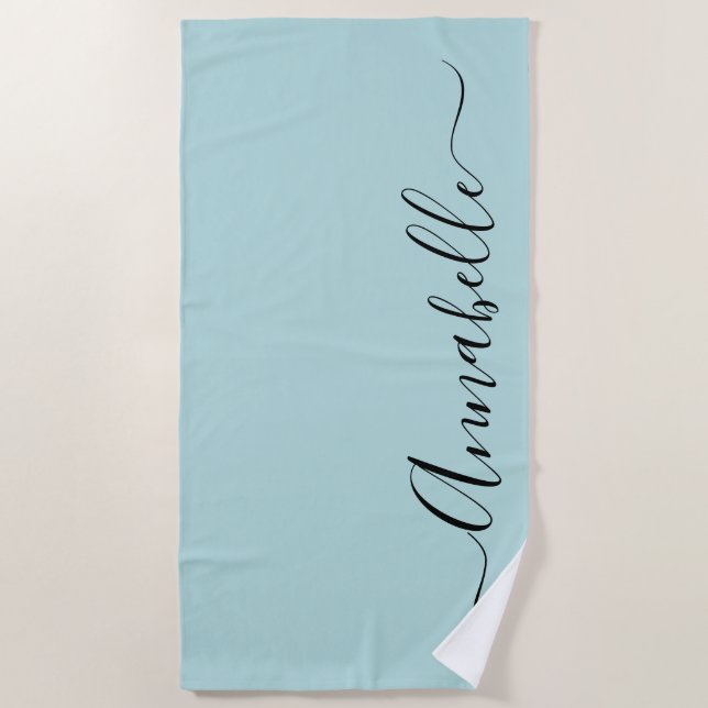Aqua Mint Green Personalised Name Beach Towel (Front)