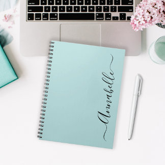 Aqua Mint Green Personalized Name Notebook