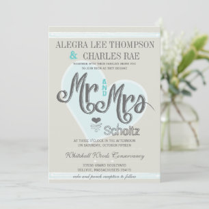 Aqua Mint Mr and Mrs Typography Weddings Invitation