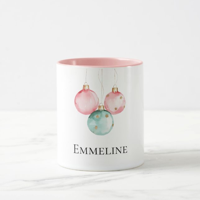 Aqua Mint Pink Gold Dots Christmas Ornaments Name Mug (Center)