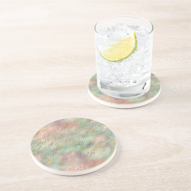Aqua Mint Pink Gold Glam Leopard Print             Coaster (Side)