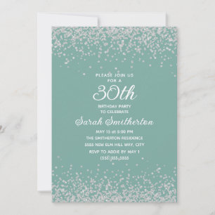 Aqua Mint Silver Diamond Glitter 30th Birthday  Invitation