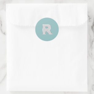 Aqua Mint Silver monogram letter R glitter Classic Round Sticker