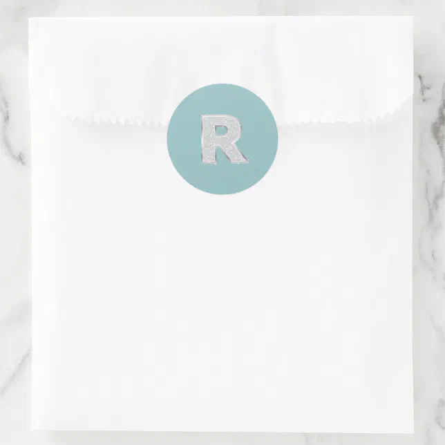 Aqua Mint Silver monogram letter R glitter Classic Round Sticker | Zazzle