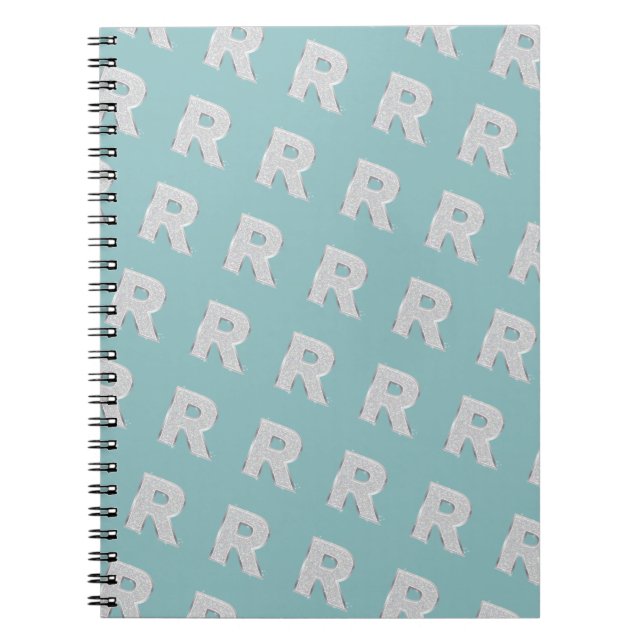 Aqua Mint Silver monogram letter R Notebook (Front)