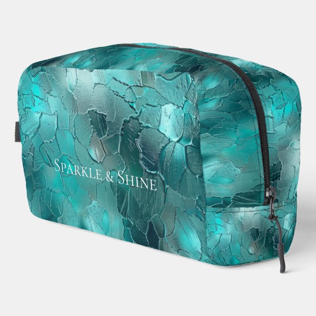 Aqua Mint Teal Green Glam Abstract Dopp Kit (Right Corner)