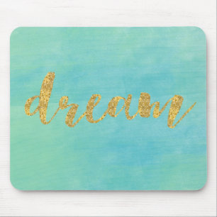 Aqua Mint Watercolor Gold Dream Mouse Mat