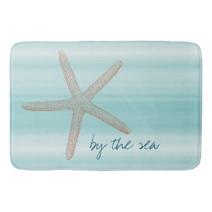 Aqua Mint White Beach Vibes Starfish       Bath Mat