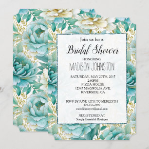 Aqua Mint White Floral Bridal Shower Invitation