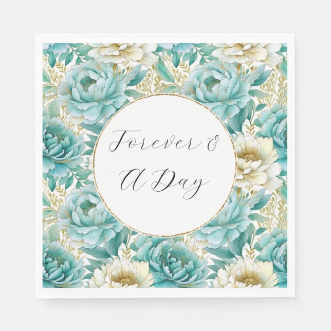 Aqua Mint White Floral Wedding Napkin (Front)