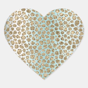 Aqua Mint White Gold Glitter Leopard   Heart Sticker