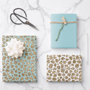 Aqua Mint White Gold Glitter Leopard   Wrapping Paper Sheet