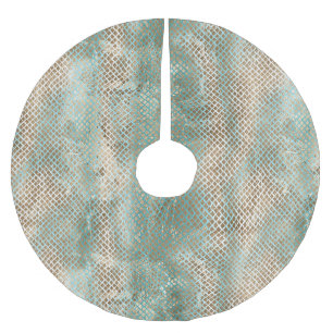 Aqua Mint White Gold Snake Animal Christmas Brushed Polyester Tree Skirt