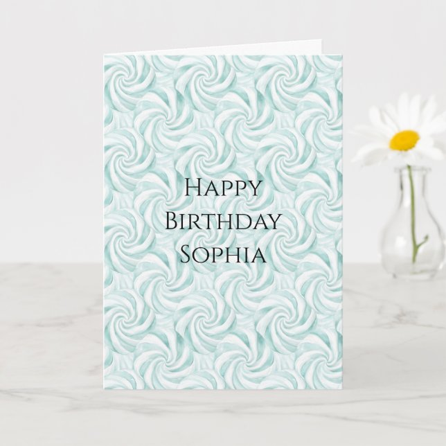 Aqua Mint White Swirls Birthday Card (Small Plant)