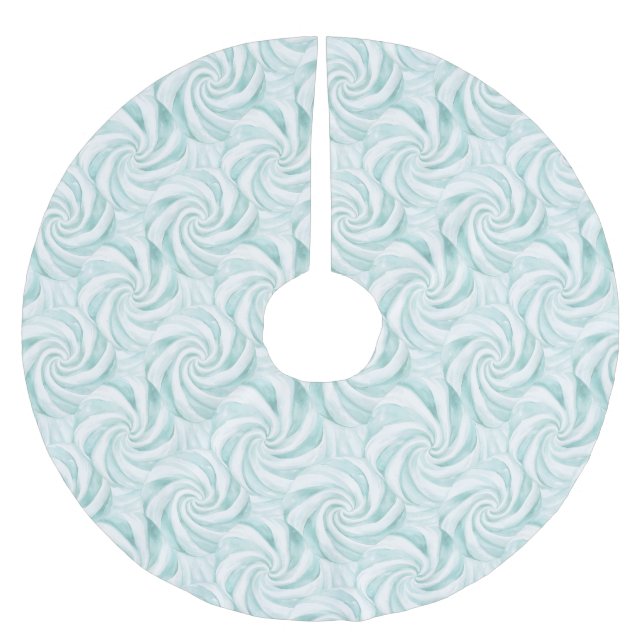 Aqua Mint White Swirls Christmas Brushed Polyester Tree Skirt (Front)