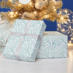 Aqua Mint White Swirls Christmas Wrapping Paper