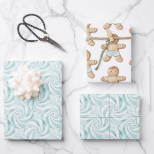 Aqua Mint White Swirls Christmas Wrapping Paper Sheet