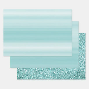 Aqua Mint White     Wrapping Paper Sheet