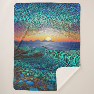 Aqua Mirage Seascape Sherpa Blanket