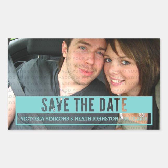 Aqua Modern Cut Out Save the Date Stickers (Front)