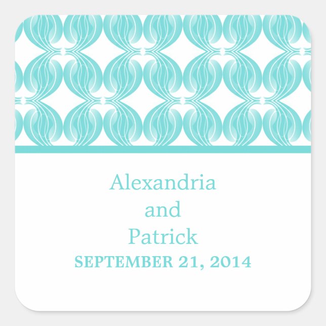 Aqua Modern Deco Wedding Stickers (Front)
