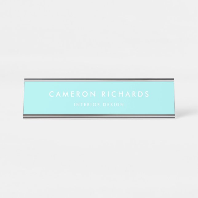 Aqua Modern Minimalist Typography Personalised Desk Name Plate (Front)