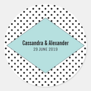 Aqua Modern Polka Dots Wedding Classic Round Sticker