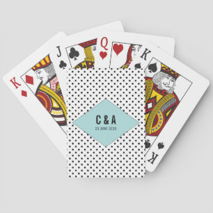 Aqua Modern Polka Dots Wedding Playing Cards
