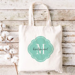 Aqua Monogram Bridesmaid Tote Bag<br><div class="desc">Cute trendy monogrammed wedding party tote bags personalised with a custom monogram initial,  bridesmaid text or add a name or other message. Click Customise It to change text fonts and colours to create a unique one of a kind gift for your bridesmaids and wedding party!</div>