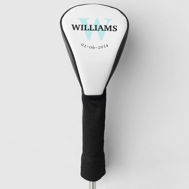 Aqua Monogram Initial and Name Personalised Golf H Head Cover (Front)