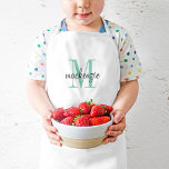 Aqua Monogram Initial and Name Personalised Kids Apron<br><div class="desc">Custom designed child's apron, perfect for your little chef in training! Personalise it with her monogram name and initial or other custom text. Click Customise It to change fonts and colours or add more text or images to create a special one of a kind gift. Also available in adult sized...</div>