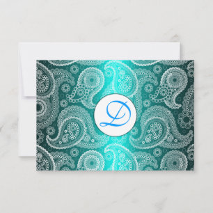 Aqua Monogram Lace India Wedding Invitation RSVP