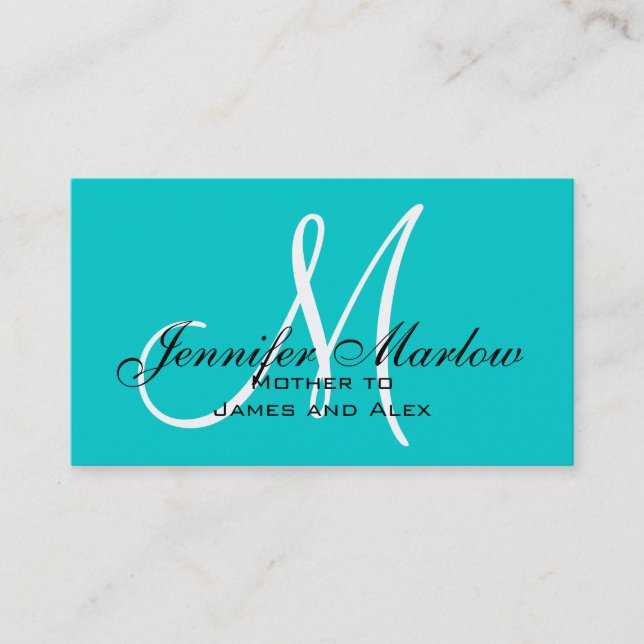 Aqua Monogram Mummy Calling Card (Front)
