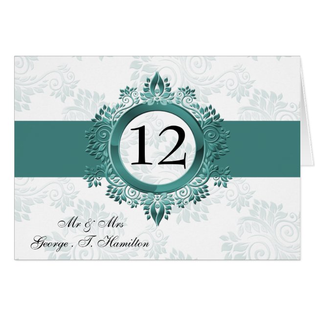 aqua monogram table seating card (Front Horizontal)