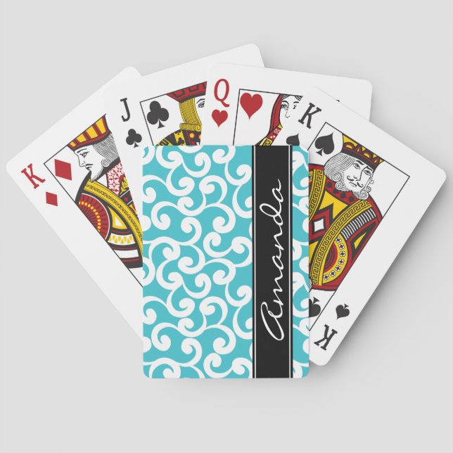 Aqua Monogrammed Elements Print Playing Cards (Back)