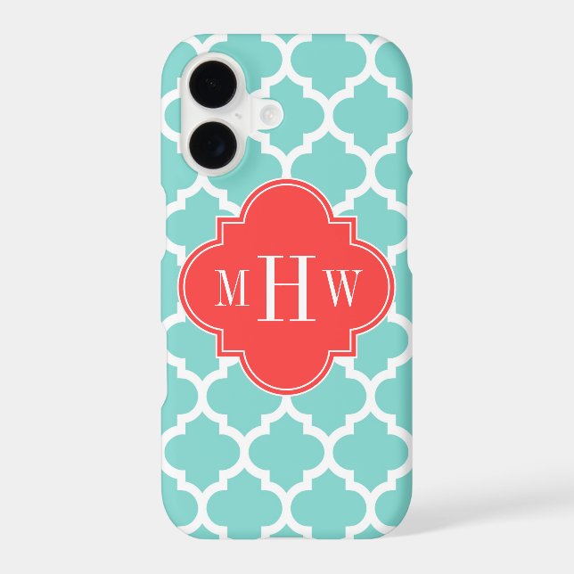 Aqua Moroccan #5 Coral Red 3 Initial Monogram (Back)