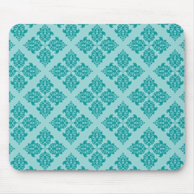 Aqua Moroccan Damask Mouse Mat (Front)