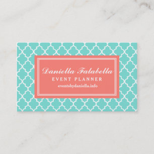 Aqua Moroccan Tiles Lattice Personalised Business Card