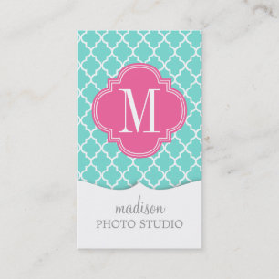 Aqua Moroccan Tiles Lattice Personalised Business Card