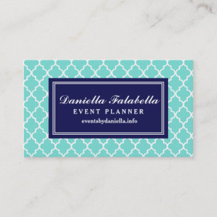 Aqua Moroccan Tiles Lattice Personalised Business Card