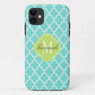 Aqua Moroccan Tiles Lattice Personalised iPhone 11 Case