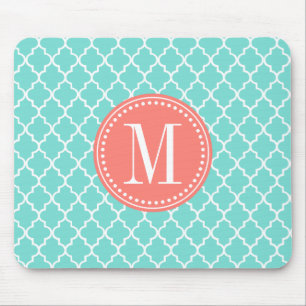 Aqua Moroccan Tiles Lattice Personalised Mouse Mat